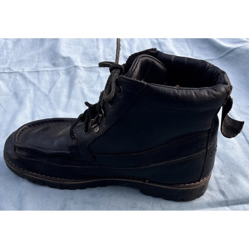 Woolrich Mens Black Leather Moc Toe Lace Up Ankle Boots Outdoor Rugged Lug Sole